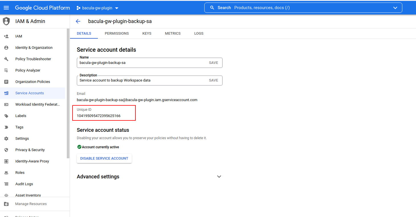 Service account id